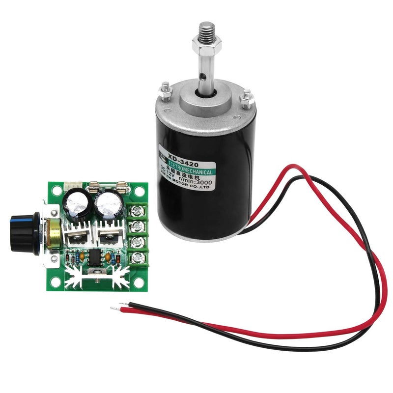 Together-life 12V 30W Permanent Magnet DC Motor, 3000RPM High Speed CW/CCW Electric Gear Motor for DIY Generator and 12V-40V 10A PWM DC Motor Speed Controller Fan Controller with Knob-High Efficiency - Image 1